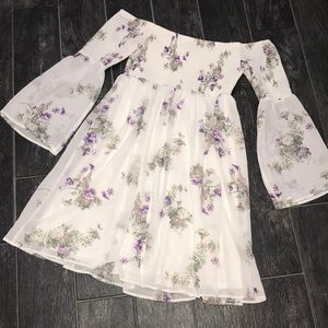 Off the Shoulder White Floral Dress